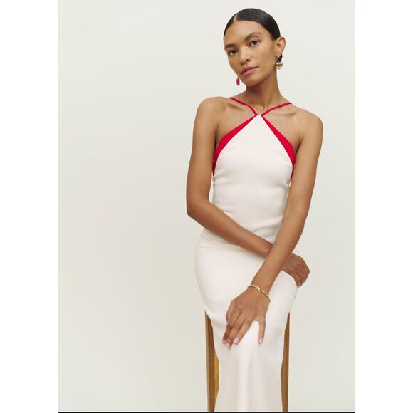 Reformation Damaris Dress in Ivory/Cherry - Picture 1 of 8